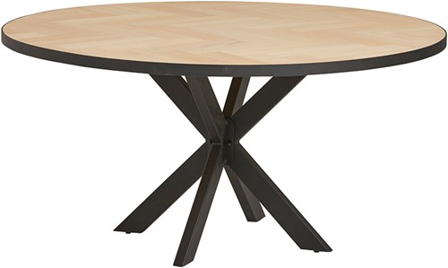 Bern Eetkamertafel rond Ø100 met metaalrand en spinpoot - Parquet Table Selection