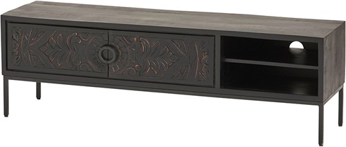 Meuble télé 160 avec 2 portes et 2 niches - Carving Collection