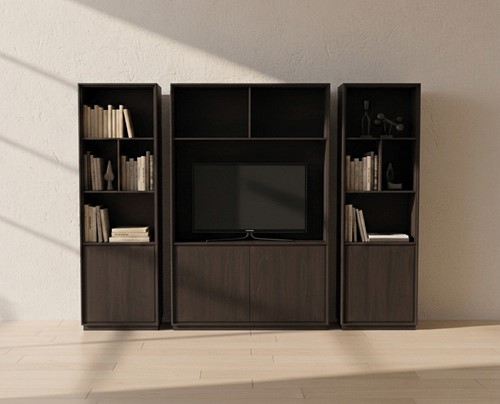 Oulu bibliothèque 75, dextrogyre avec 1 porte et 4 niches, Intense Black - Oak Collection-2
