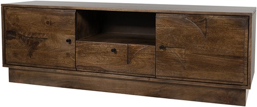 TV cabinet 150 with 2 doors, 1 drawer and 1 open compartment, Mango Brown Walnut - Kaapstad Collection