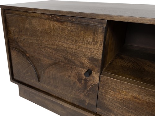 TV cabinet 150 with 2 doors, 1 drawer and 1 open compartment, Mango Brown Walnut - Kaapstad Collection-2