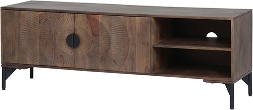 TV dressoir 160 met 2 deuren en 2 open vakken, Mango Brown Walnut - Nippon Collection