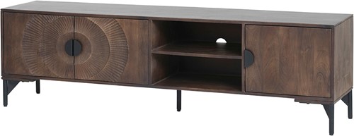 TV cabinet 190 with 3 doors and 2 open compartments, Mango Brown Walnut - Nippon Collection