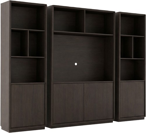 Oulu meuble TV 150 avec 2 portes et 3 niches, Intense Black - Oak Collection-1