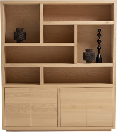 Tampere book case 200 with 4 doors and 7 open compartments, Dark Chocolate - Oak Collection-1