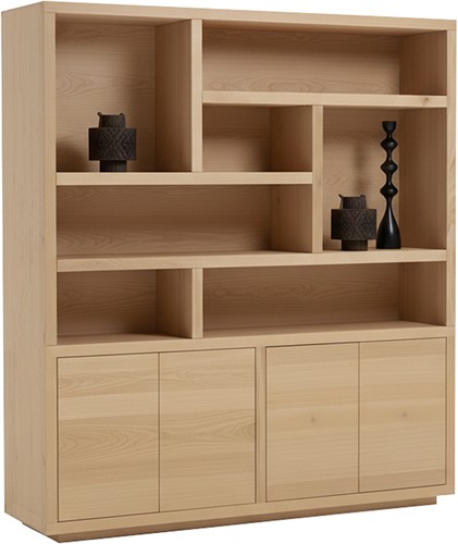 Tampere book case 200 with 4 doors and 7 open compartments, Dark Chocolate - Oak Collection