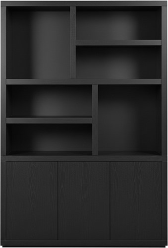 Tampere book case 160 with 3 doors and 6 open compartments, Intense Black - Oak Collection-1