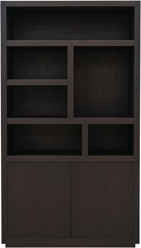 Tampere book case 120 with 3 doors and 6 open compartments, Intense Black - Oak Collection-1