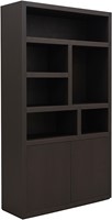 Tampere book case 120 with 3 doors and 6 open compartments, Intense Black - Oak Collection