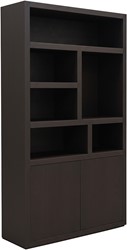 Tampere book case 120 with 3 doors and 6 open compartments, Dark Chocolate - Oak Collection